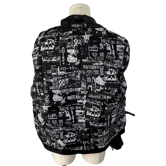Hello Kitty Black Faux Leather Biker Jacket With Graphic Print & Belt Sz S - Picture 5 of 12
